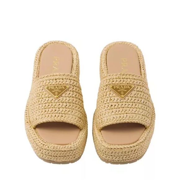 Authentic Prada Tan Woven Mules sandals authentic - Picture 1 of 10